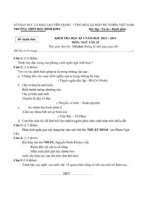 Kiểm tra học kì 1 năm học 2013  2014 môn Ngữ văn 10